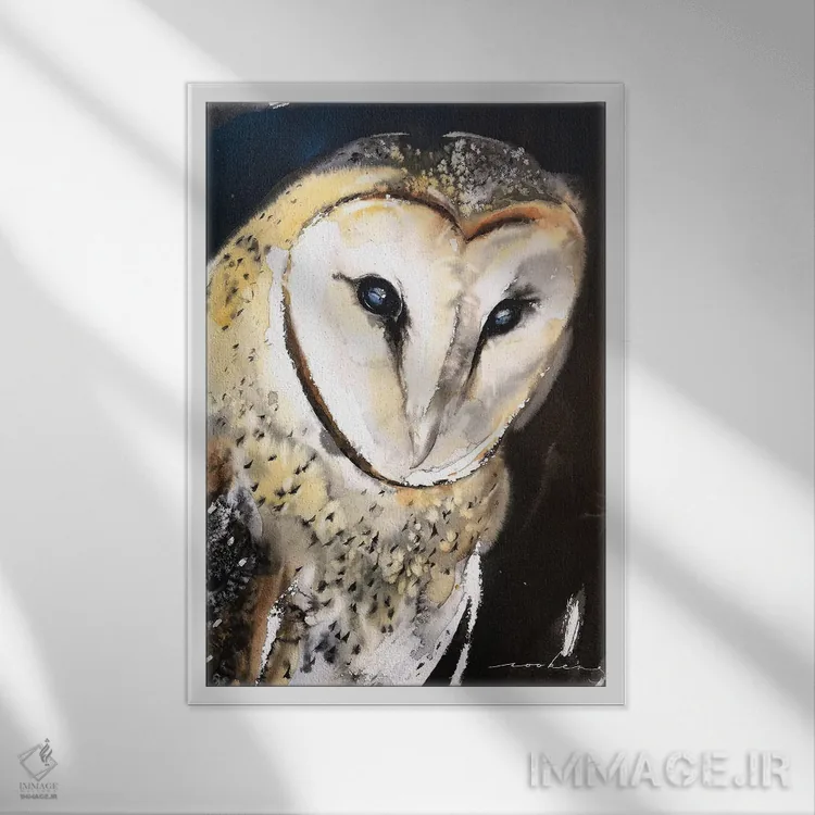 تابلو دکوراتیو جغد انباری اثر سو بنگ لیم - نمای قابدار سفید