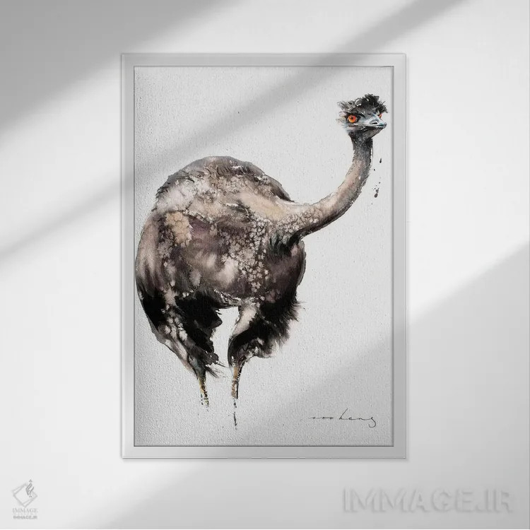 تابلو دکوراتیو شترمرغ دونده V اثر سو بنگ لیم - نمای قابدار سفید