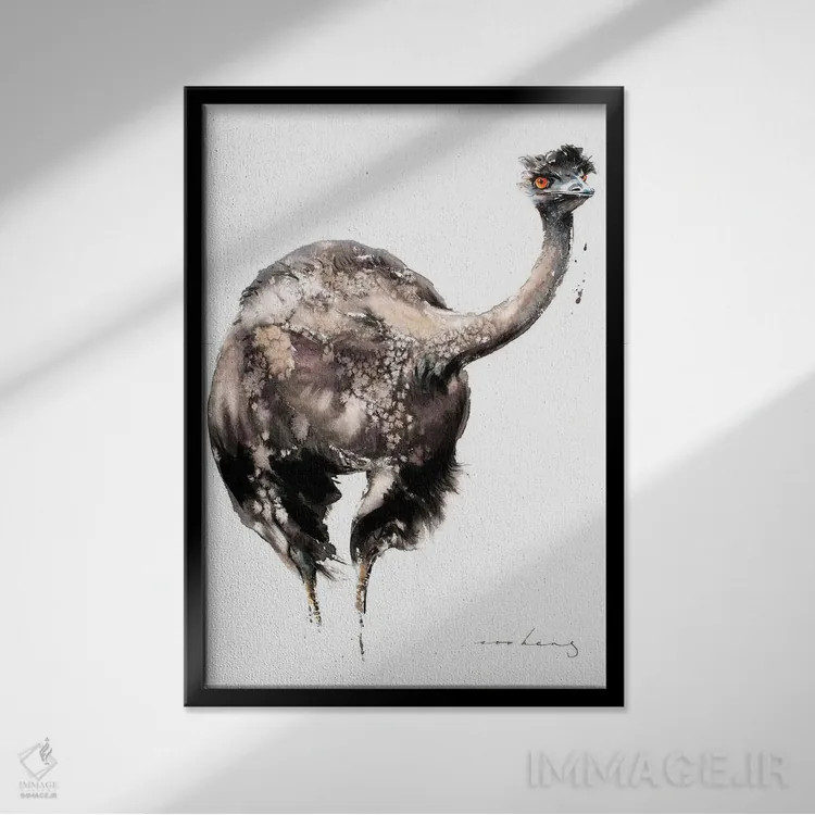 تابلو دکوراتیو شترمرغ دونده V اثر سو بنگ لیم - نمای قابدار مشکی