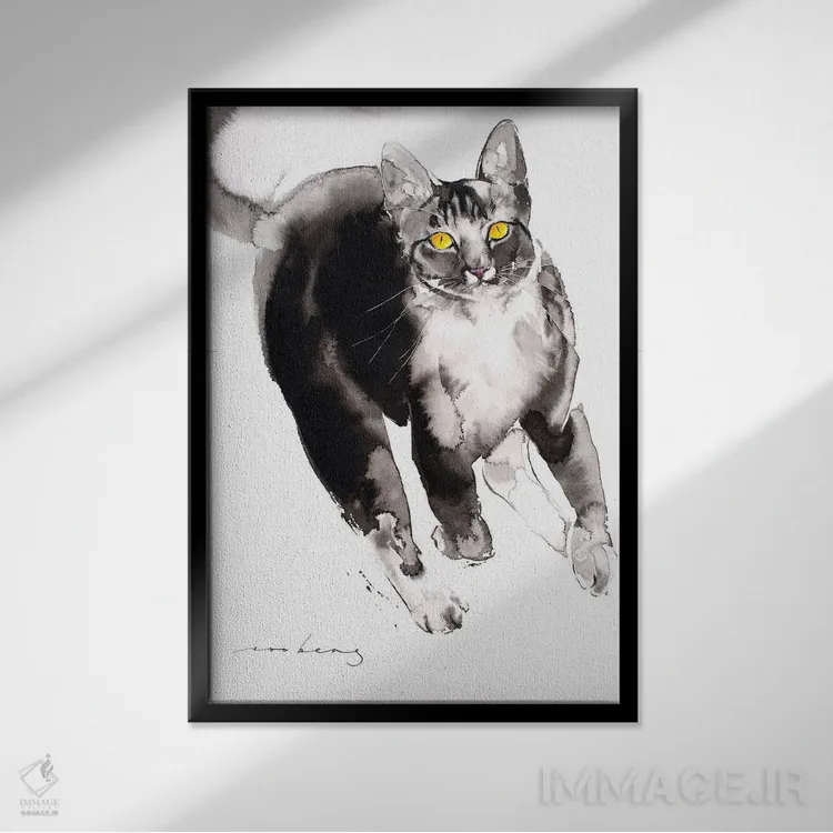 تابلو دکوراتیو گربه شکارچی II اثر سو بنگ لیم - نمای قابدار مشکی