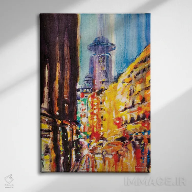 تابلو انتزاعی خط افق شهر اثر سو بنگ لیم - نمای روبهرو روی دیوار