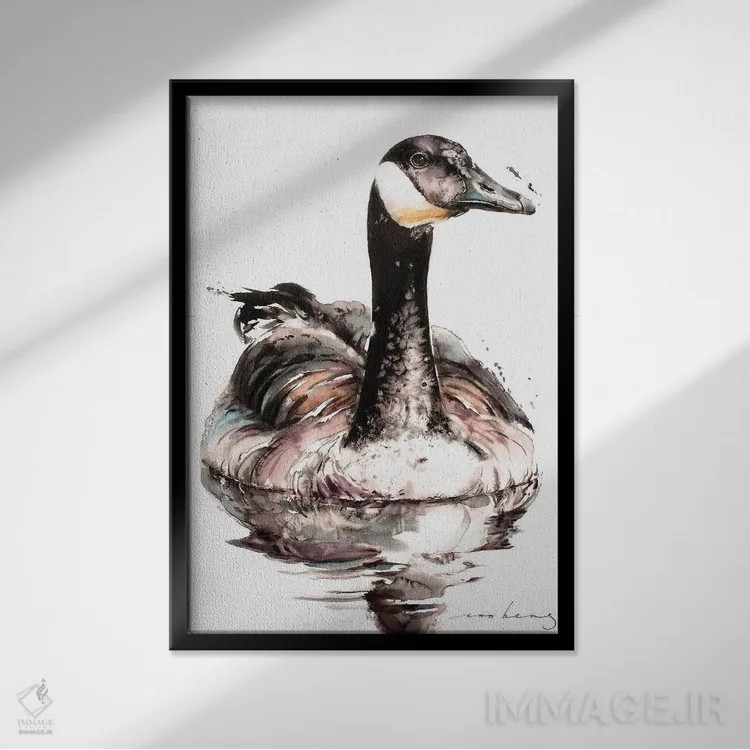 تابلو دکوراتیو بازتاب های اردک نر اثر سو بنگ لیم - نمای قابدار مشکی
