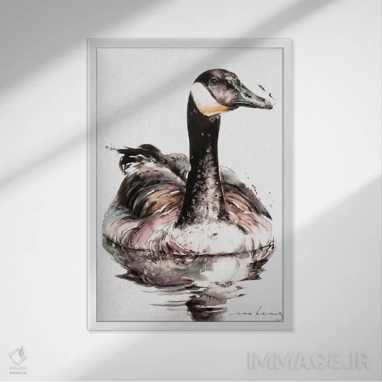 تابلو دکوراتیو بازتاب های اردک نر اثر سو بنگ لیم - نمای قابدار سفید