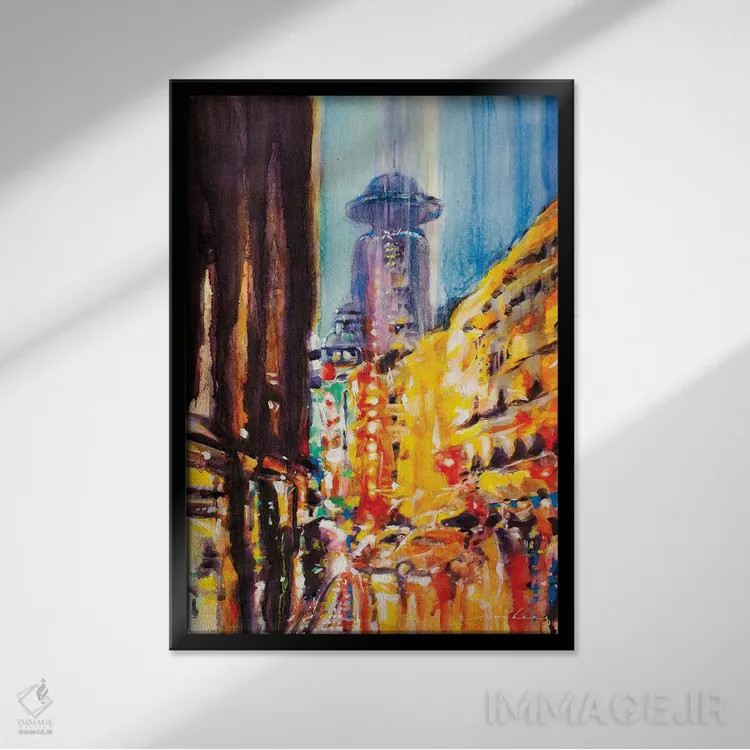 تابلو انتزاعی خط افق شهر اثر سو بنگ لیم - نمای قابدار مشکی