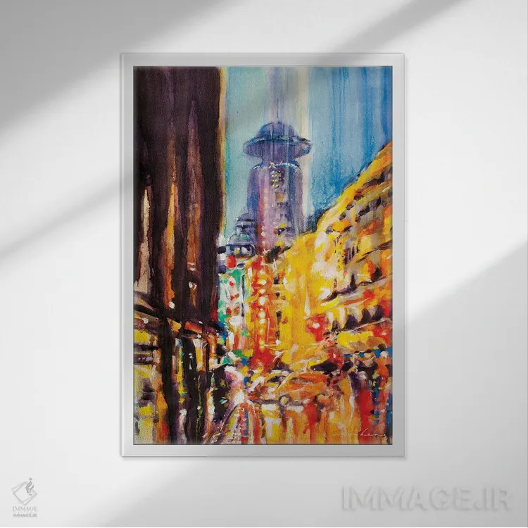 تابلو انتزاعی خط افق شهر اثر سو بنگ لیم - نمای قابدار سفید