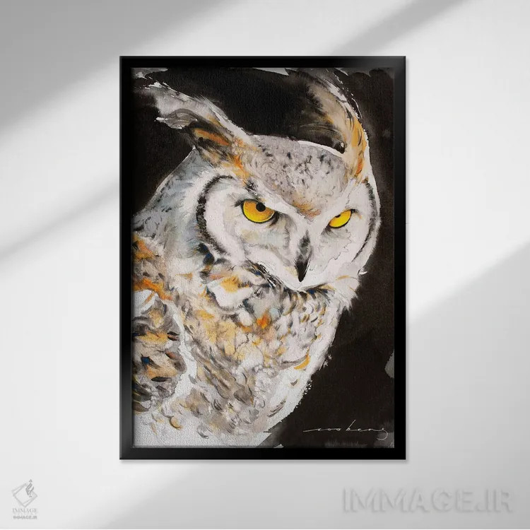 تابلو دکوراتیو جغد اسرارآمیز اثر سو بنگ لیم - نمای قابدار مشکی