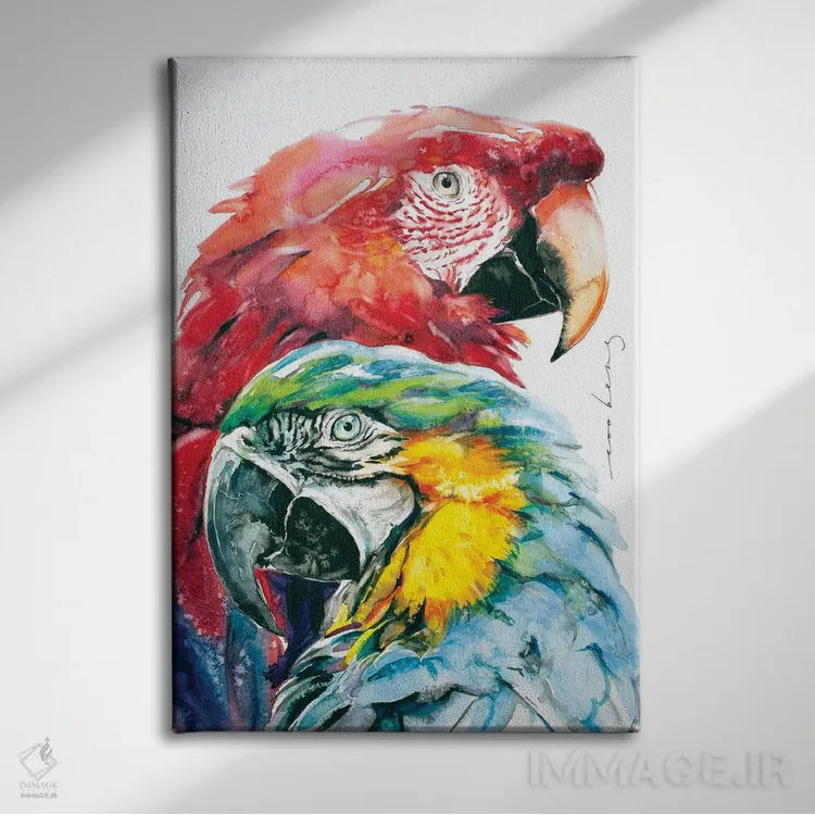 تابلو دکوراتیو شکوه طوطی اثر سو بنگ لیم - نمای روبهرو روی دیوار