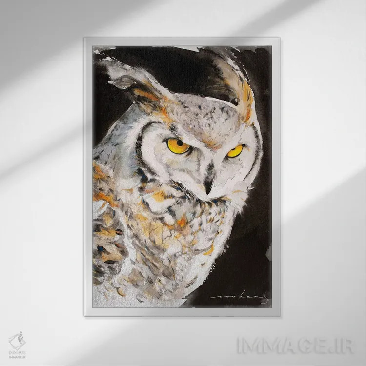 تابلو دکوراتیو جغد اسرارآمیز اثر سو بنگ لیم - نمای قابدار سفید