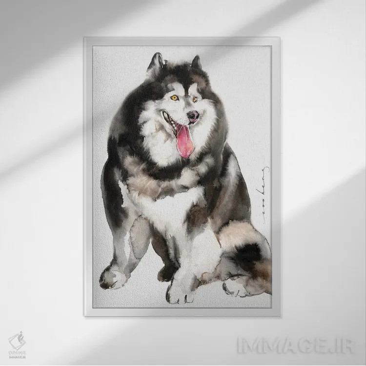 تابلو دکوراتیو توله هاسکی اثر سو بنگ لیم - نمای قابدار سفید