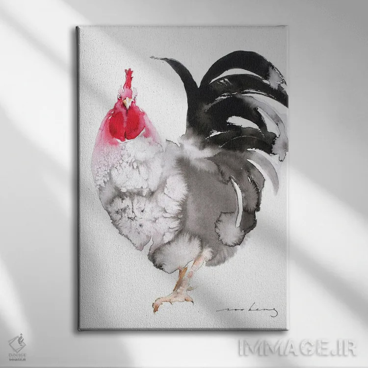 تابلو دکوراتیو جذابیت خروس اثر سو بنگ لیم - نمای روبهرو روی دیوار