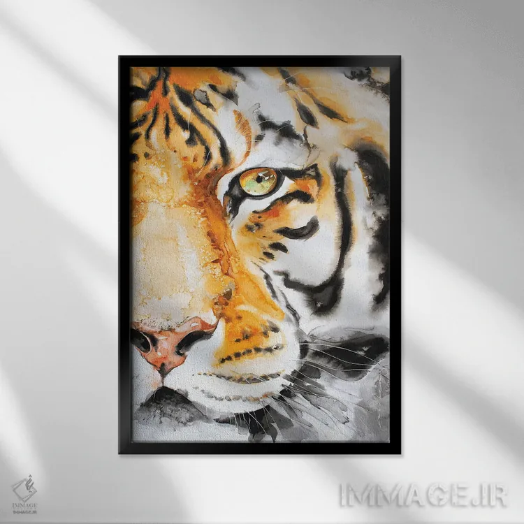 تابلو دکوراتیو ببر آبی اثر سو بنگ لیم - نمای قابدار مشکی