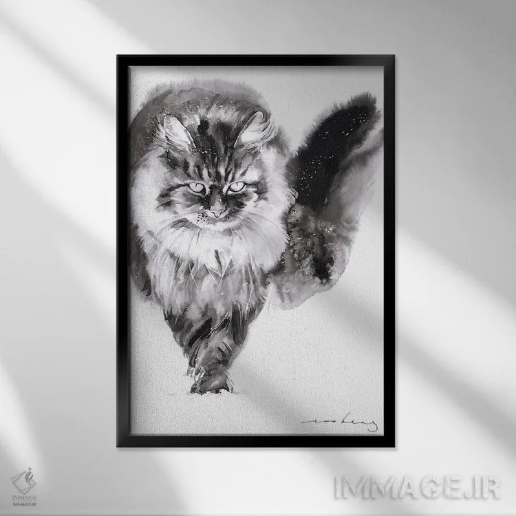 تابلو دکوراتیو قدم زنی زمستانی اثر سو بنگ لیم - نمای قابدار مشکی