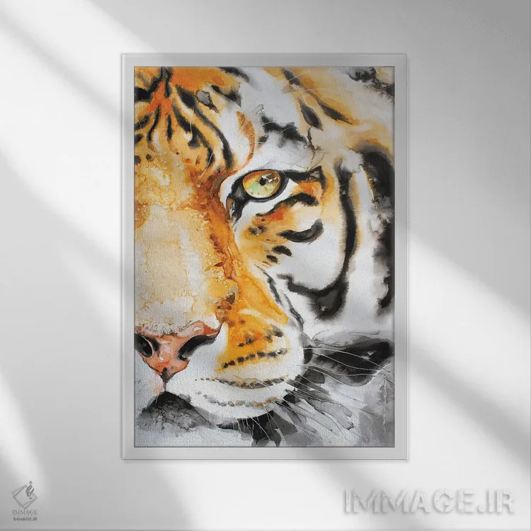 تابلو دکوراتیو ببر آبی اثر سو بنگ لیم - نمای قابدار سفید