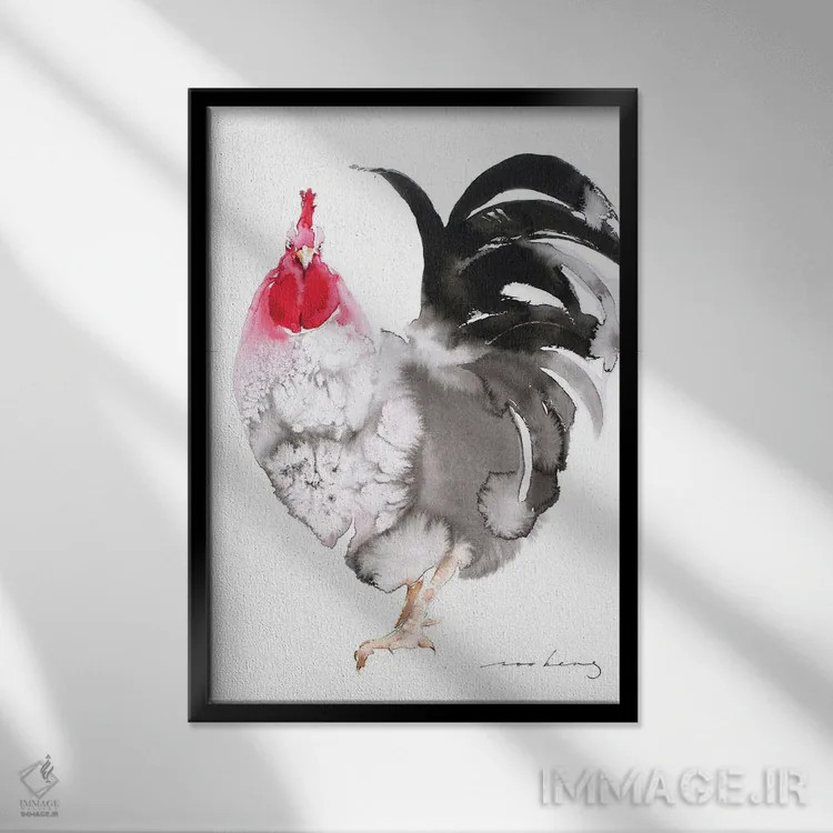 تابلو دکوراتیو جذابیت خروس اثر سو بنگ لیم - نمای قابدار مشکی