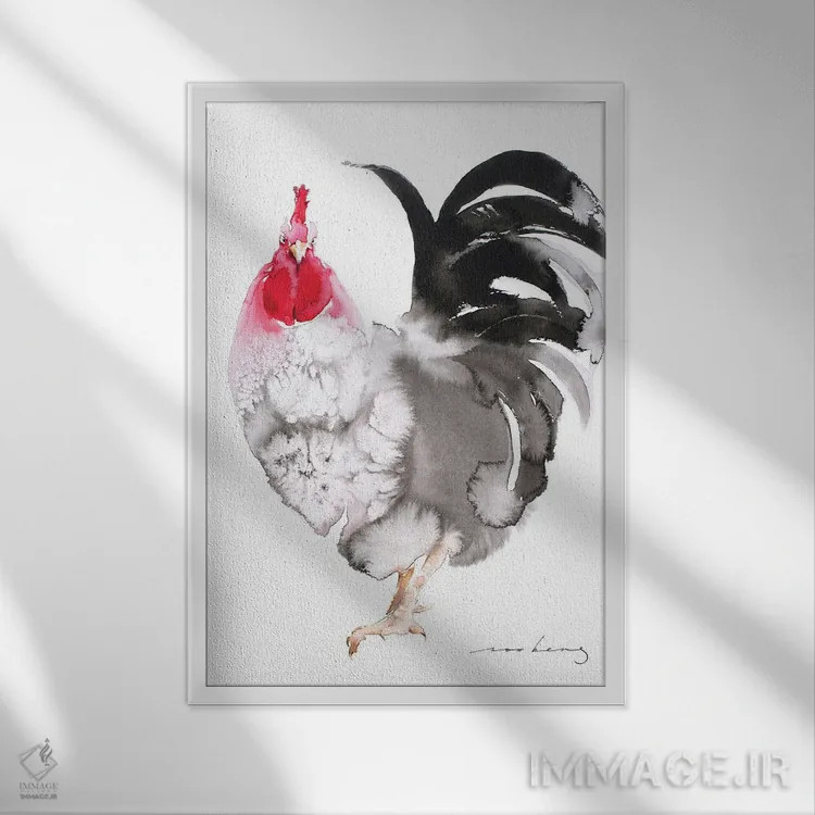 تابلو دکوراتیو جذابیت خروس اثر سو بنگ لیم - نمای قابدار سفید