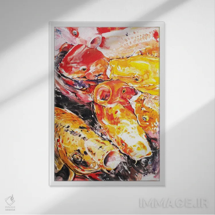 تابلو دکوراتیو جذابیت ماهی کوی اثر سو بنگ لیم - نمای قابدار سفید