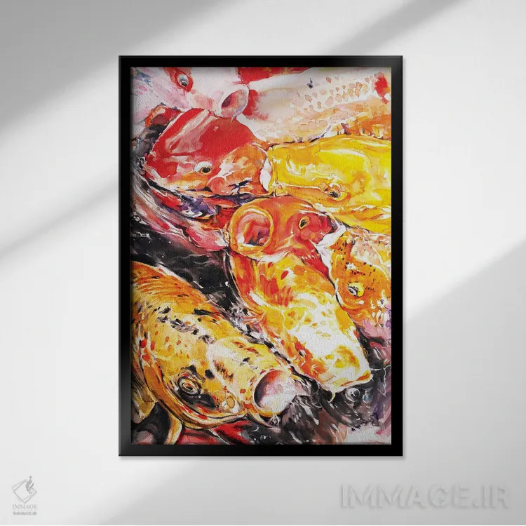 تابلو دکوراتیو جذابیت ماهی کوی اثر سو بنگ لیم - نمای قابدار مشکی