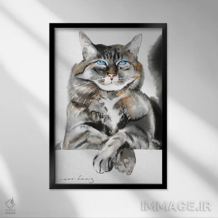 تابلو دکوراتیو گربه مغرور اثر سو بنگ لیم - نمای قابدار مشکی