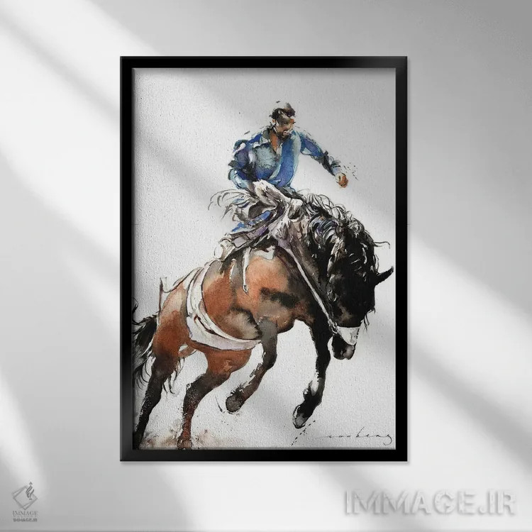 تابلو دکوراتیو سواری بر برامبی اثر سو بنگ لیم - نمای قابدار مشکی