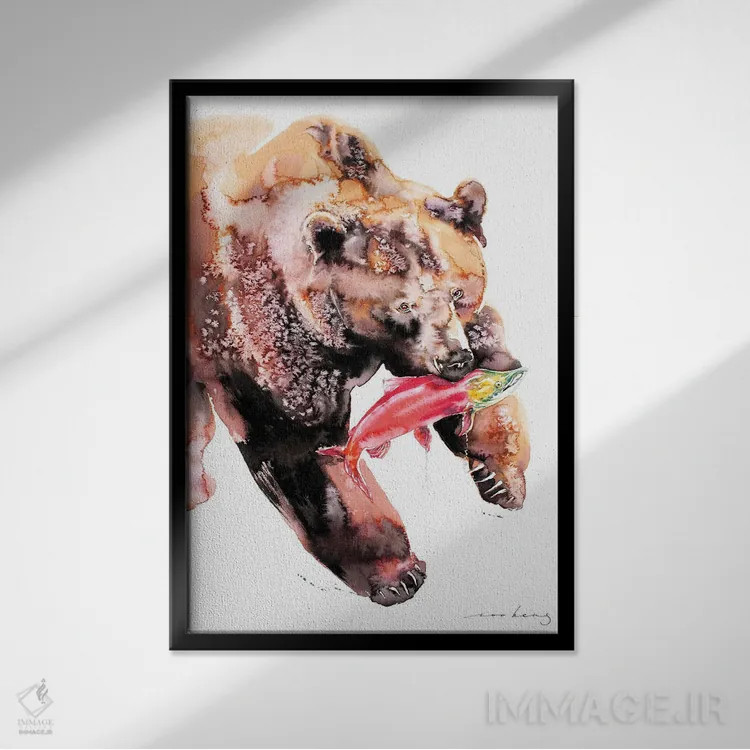 تابلو دکوراتیو صید خرسی عالی اثر سو بنگ لیم - نمای قابدار مشکی