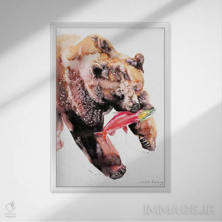 تابلو دکوراتیو صید خرسی عالی اثر سو بنگ لیم - نمای قابدار سفید