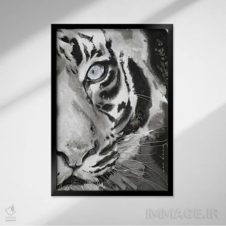 تابلو دکوراتیو ببر آبی III اثر سو بنگ لیم - نمای قابدار مشکی