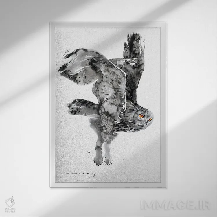 تابلو دکوراتیو پرواز جغد کوچک II اثر سو بنگ لیم - نمای قابدار سفید