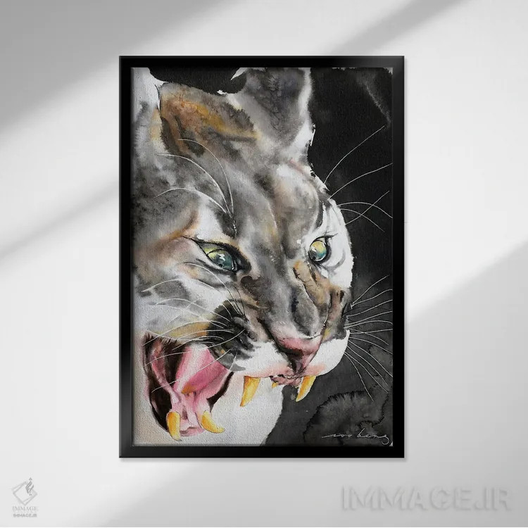 تابلو دکوراتیو غرش شیر اثر سو بنگ لیم - نمای قابدار مشکی