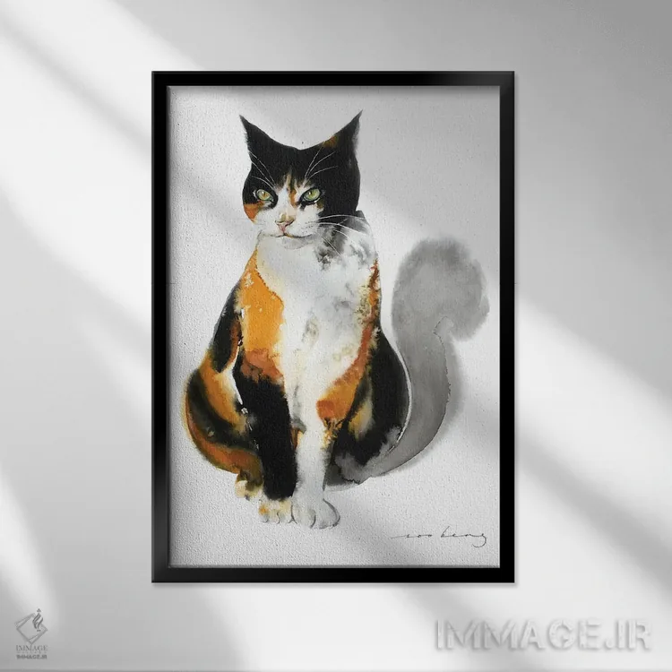 تابلو دکوراتیو گربه منتظر اثر سو بنگ لیم - نمای قابدار مشکی