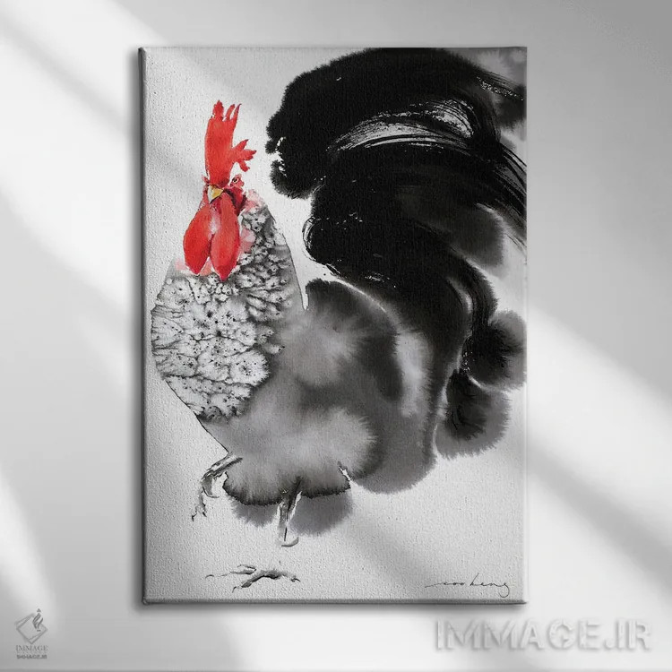 تابلو دکوراتیو خروس بانگ زن اثر سو بنگ لیم - نمای روبهرو روی دیوار