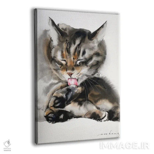 تابلو دکوراتیو گربه در حال تیمار II اثر سو بنگ لیم - نمای پرسپکتیو محصول