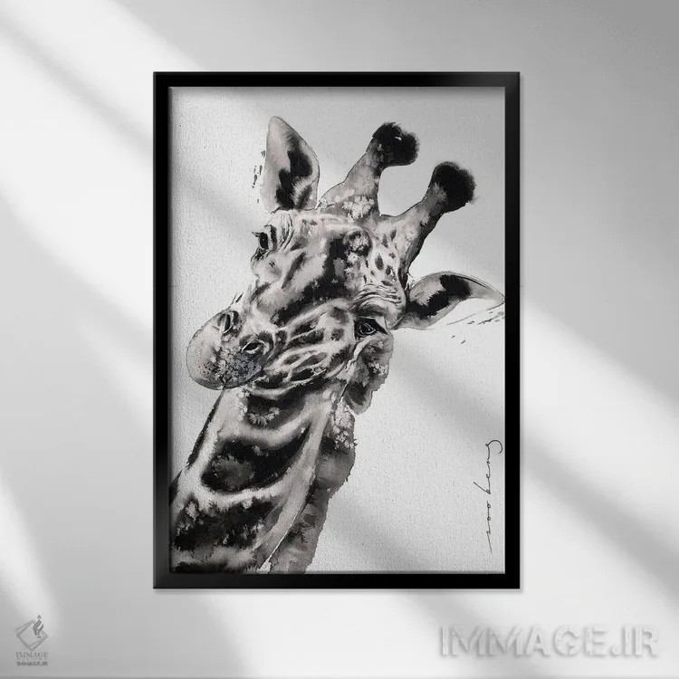 تابلو دکوراتیو سلام ژیرافا اثر سو بنگ لیم - نمای قابدار مشکی