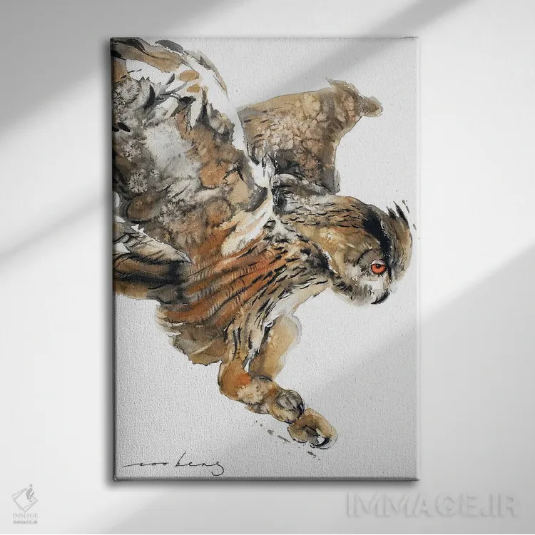 تابلو دکوراتیو شکار جغد اثر سو بنگ لیم - نمای روبهرو روی دیوار