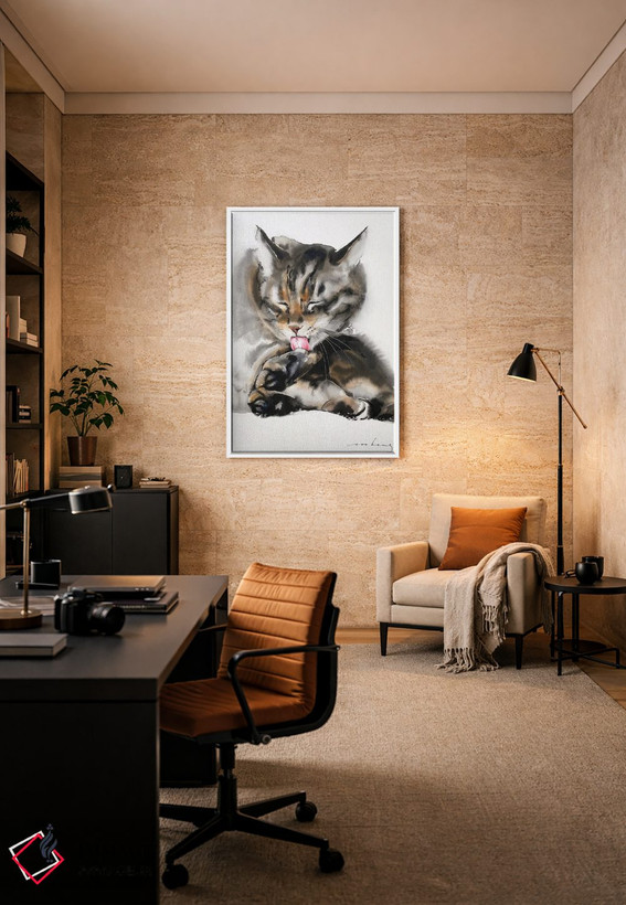 تابلو دکوراتیو گربه در حال تیمار II اثر سو بنگ لیم - D5W