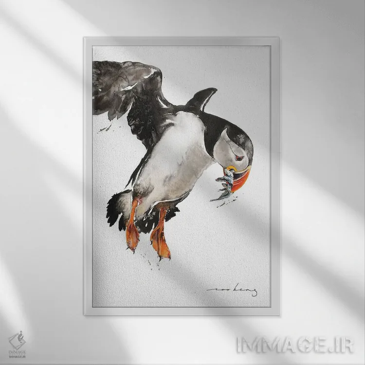 تابلو دکوراتیو بار ماهی مرغ دریایی اثر سو بنگ لیم - نمای قابدار سفید