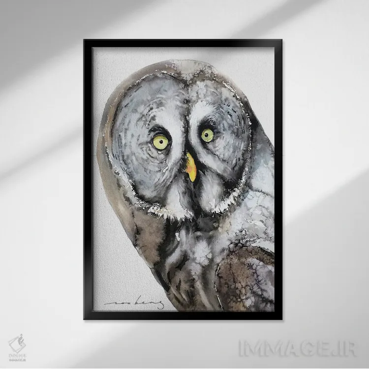 تابلو دکوراتیو جغد اسرارآمیز اثر سو بنگ لیم - نمای قابدار مشکی