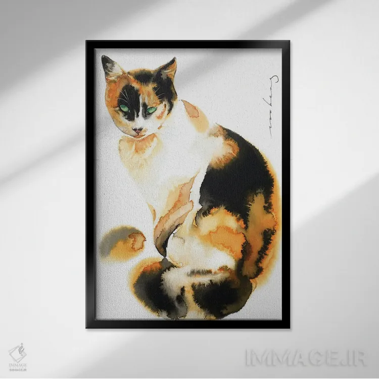 تابلو دکوراتیو گربه منتظر است اثر سو بنگ لیم - نمای قابدار مشکی
