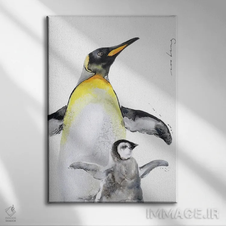 تابلو دکوراتیو خانواده پنگوئن ها اثر سو بنگ لیم - نمای روبهرو روی دیوار