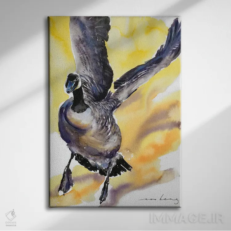 تابلو دکوراتیو پرواز غاز نر اثر سو بنگ لیم - نمای روبهرو روی دیوار