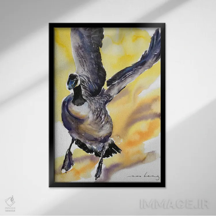 تابلو دکوراتیو پرواز غاز نر اثر سو بنگ لیم - نمای قابدار مشکی