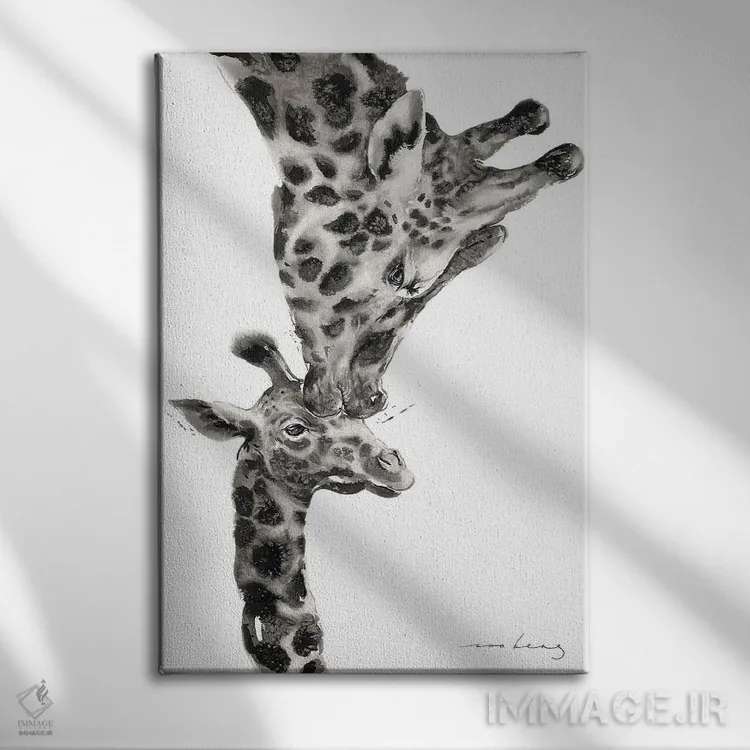 تابلو دکوراتیو عشق زرافه اثر سو بنگ لیم - نمای روبهرو روی دیوار