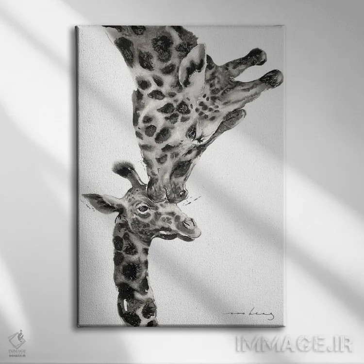 تابلو دکوراتیو عشق زرافه اثر سو بنگ لیم - نمای روبهرو روی دیوار