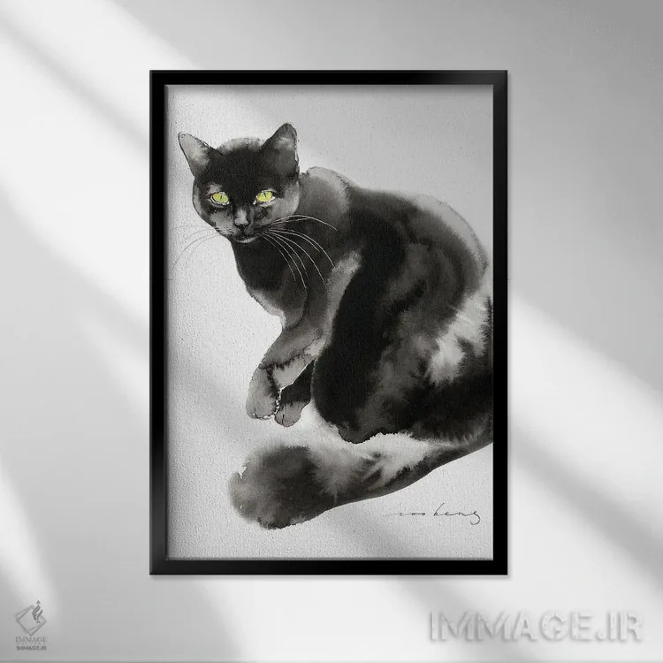 تابلو دکوراتیو افکار بچه گربه اثر سو بنگ لیم - نمای قابدار مشکی