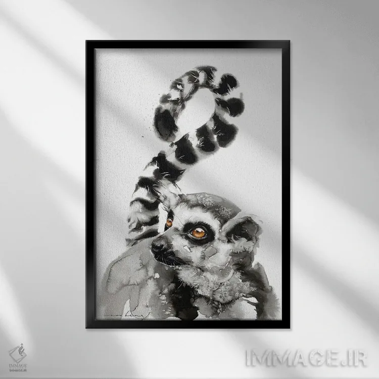 تابلو دکوراتیو نگاه لمور اثر سو بنگ لیم - نمای قابدار مشکی