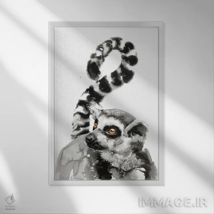 تابلو دکوراتیو نگاه لمور اثر سو بنگ لیم - نمای قابدار سفید