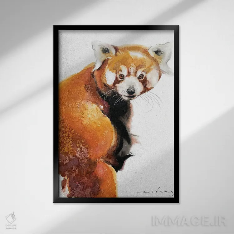 تابلو دکوراتیو افسون پاندا قرمز اثر سو بنگ لیم - نمای قابدار مشکی