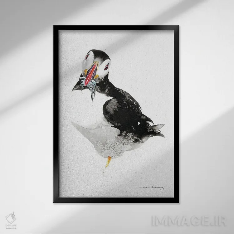 تابلو دکوراتیو لذت ماهی مرغ دریایی اثر سو بنگ لیم - نمای قابدار مشکی