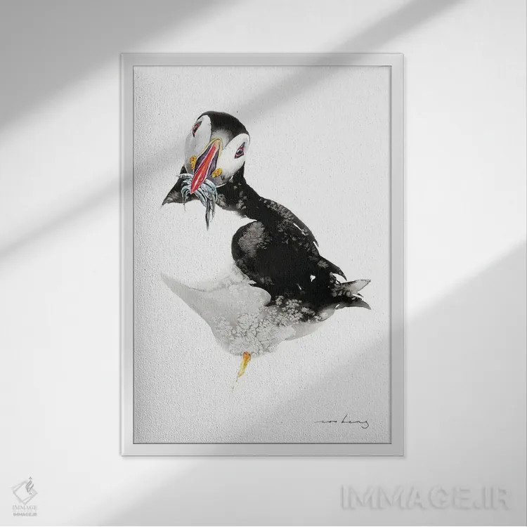 تابلو دکوراتیو لذت ماهی مرغ دریایی اثر سو بنگ لیم - نمای قابدار سفید