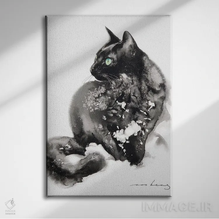 تابلو دکوراتیو گربه بانمک اثر سو بنگ لیم - نمای روبهرو روی دیوار