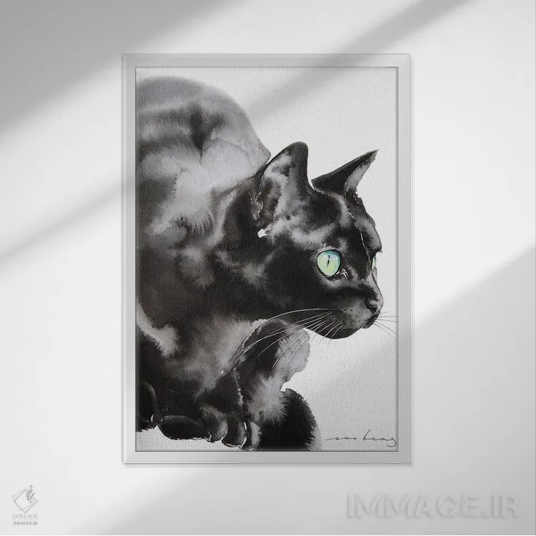 تابلو دکوراتیو شکار گربه اثر سو بنگ لیم - نمای قابدار سفید